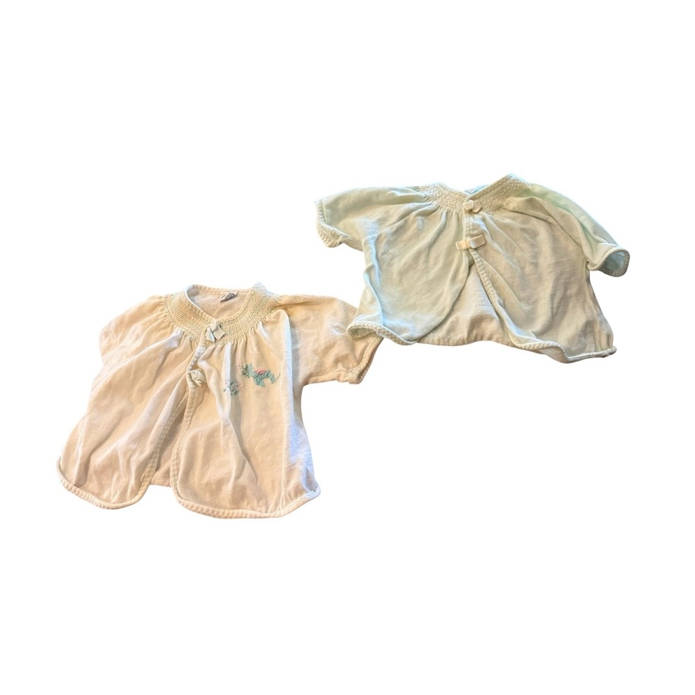 2 Vintage Carter's Shirt Jacket Girls 0-6 Months White Blue Bow Cotton 50's
